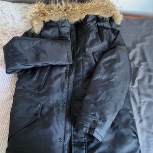 Marc New York Men's Black Puffer Coat with Faux Fur Trim